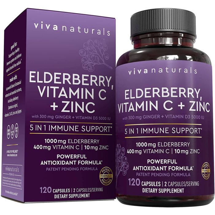 Viva Naturals Elderberry Vitamin C Zinc 5 In 1 Daily Immune Support - supplemynts.com