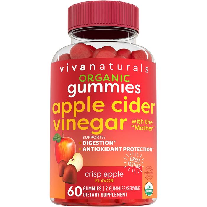Viva Naturals Organic Apple Cider Vinegar 60 Gummy Digestion Support - supplemynts.com