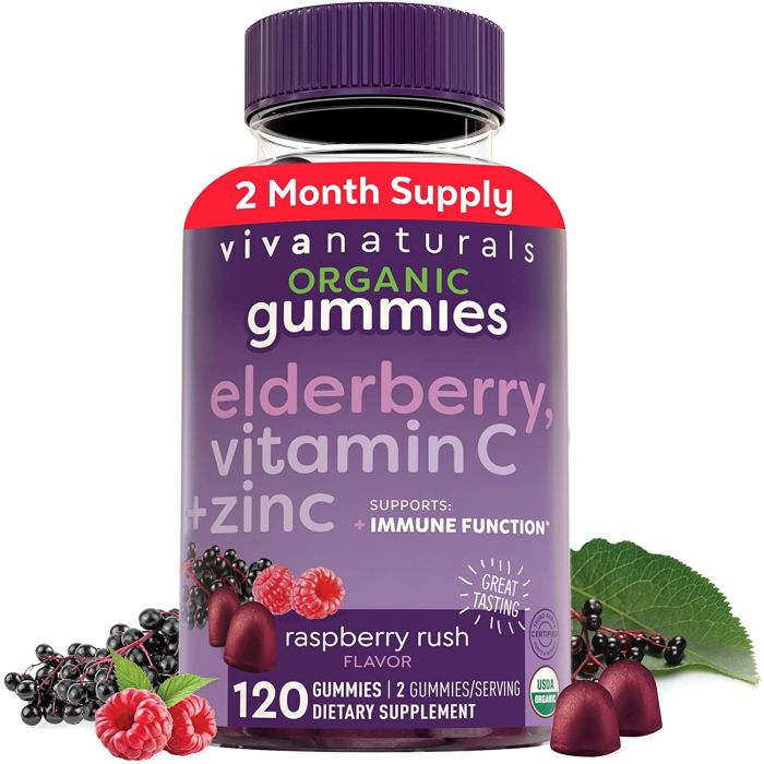 Viva Naturals Organic Black Elderberry 120 Gummies Vitamin C Zinc - supplemynts.com