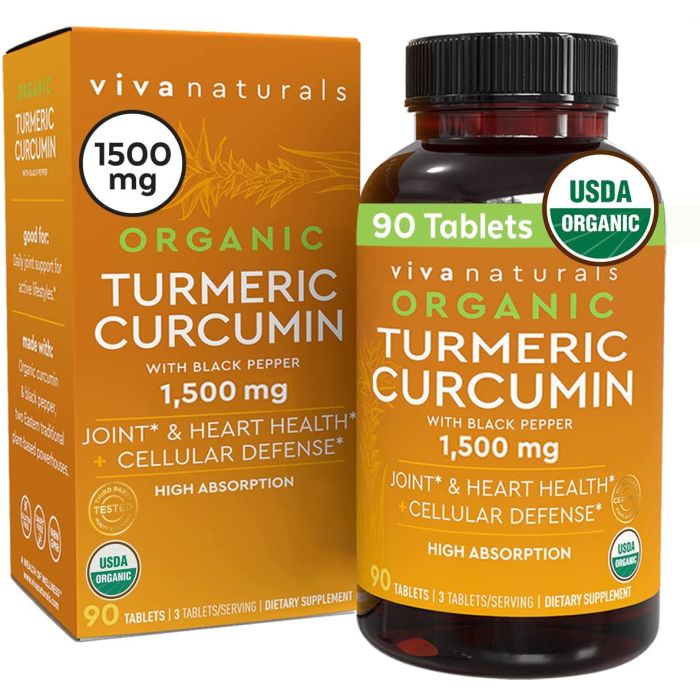 Viva Naturals Organic Turmeric Curcumin 1500mg Heart Health 90 Caps - supplemynts.com