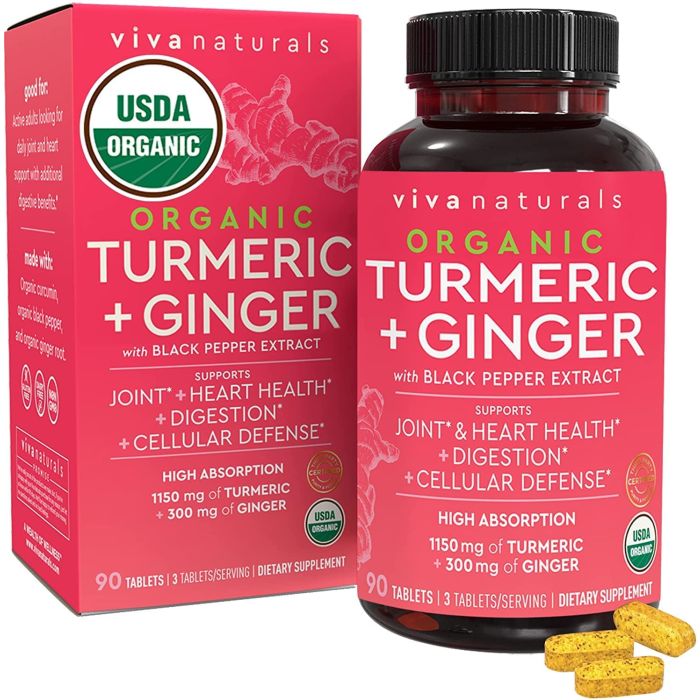 Viva Naturals Organic Turmeric Ginger Digestion Support 90 Caps - supplemynts.com