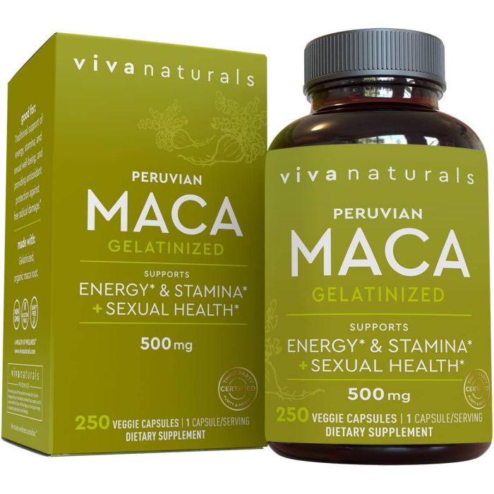 Viva Naturals Peruvian Maca Gelatinized Energy Support 250 Veggie Caps - supplemynts.com