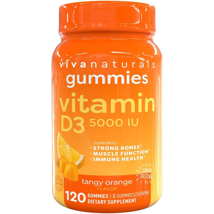 Viva Naturals Vitamin D3 5000 IU Immune Support Gluten Free 120 Gummy - supplemynts.com