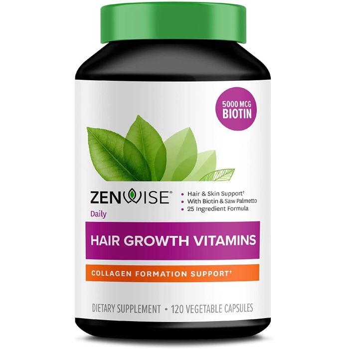Zenwise Daily Hair Growth Vitamins Collagen Formation Support 120 Caps - supplemynts.com