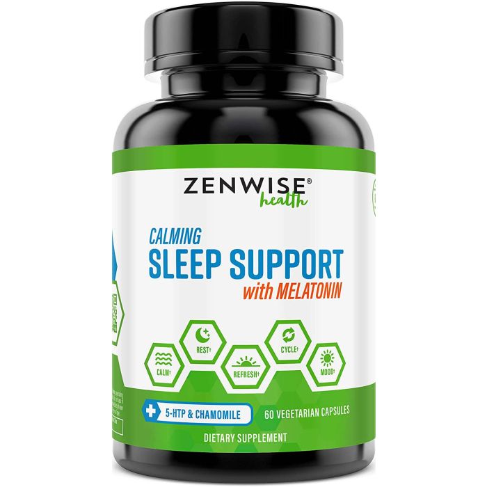 Zenwise Health Calming Sleep Support Melatonin 5 Htp Chamomile 60 Caps - supplemynts.com