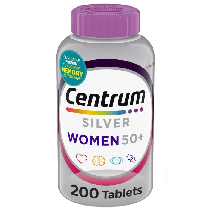 Centrum Silver Women 200 capsule bottle daily multivitamin for women's health