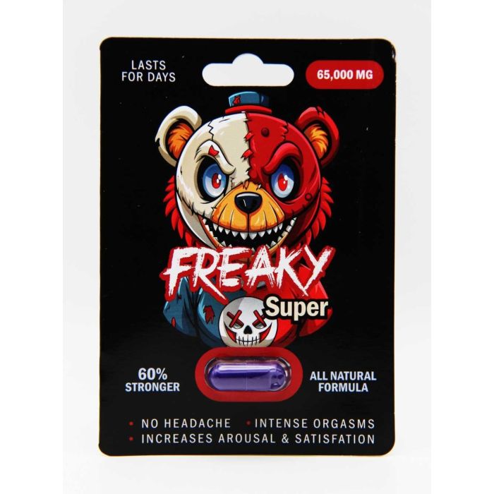 Freaky Super supplement facts label tribulus maca guarana capsule packaging back view