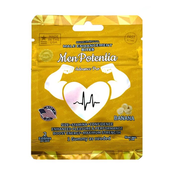 Men Potentia Banana Male Enhancement Gummies pack with Halal certification and gelatin-free label