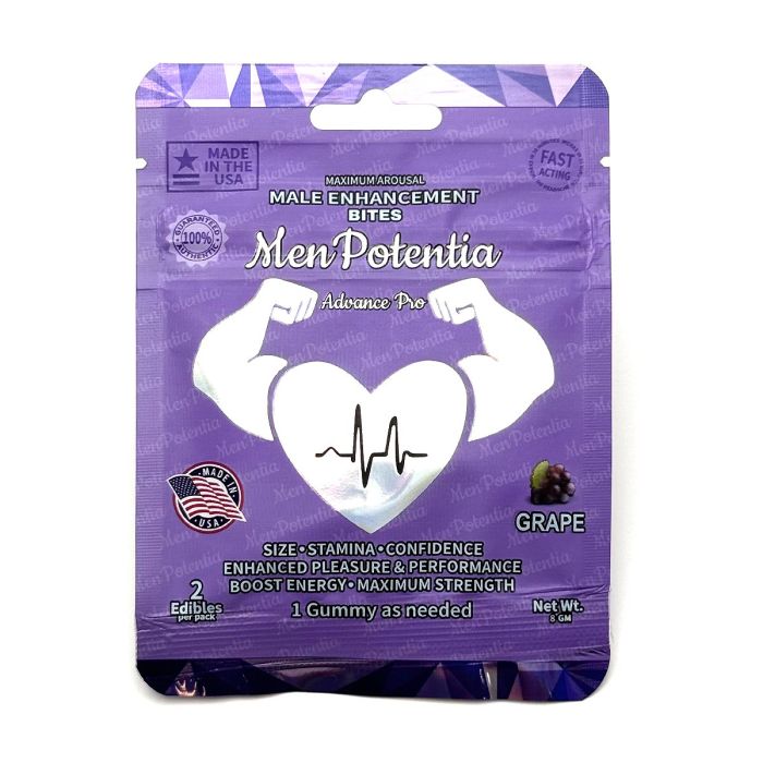Men Potentia Advance Pro grape-flavored male enhancement gummies designed to boost sexual performance and confidence.