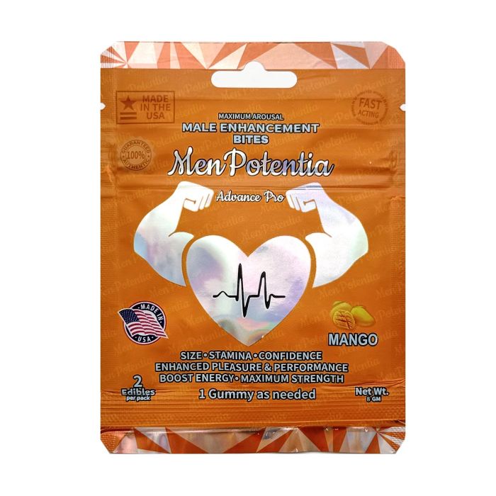 Image of Men Potentia Advance Pro Mango Male Enhancement Bites, a natural supplement to boost male libido and enhance sexual performance, Halal and Gelatin-Free