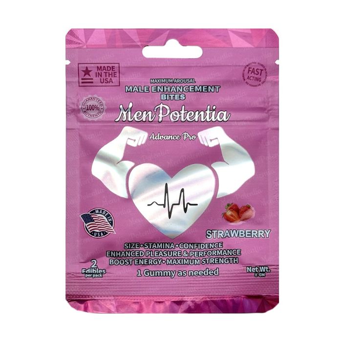 Men Potentia Advance Pro Strawberry Male Enhancement Gummies, Halal certified, and gelatin-free, boosting sexual confidence and performance