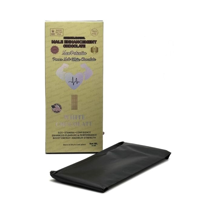 Image of Men Potentia Power Melt White Chocolate Male Enhancement, a natural supplement to boost libido, energy, and confidence, Halal-certified