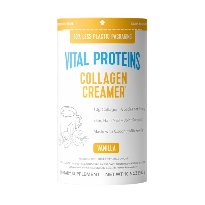 Collagen peptides protein coffee creamer supplement detailed label shot