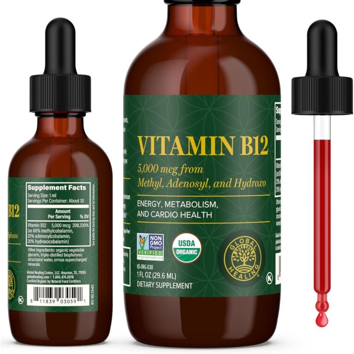 Vitamin B12 1 Oz Organic Vegan Formula Global Healing Energy Boost