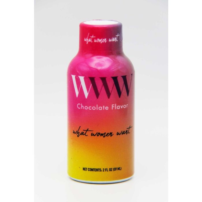 WWW What Women Want Chocolate Flavor herbal shot bottle 2 oz front view