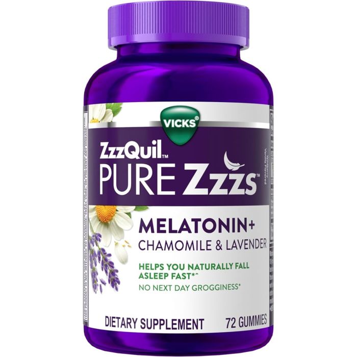 ZzzQuil PURE Zzzs melatonin gummies natural sleep aid 72 gummies bottle