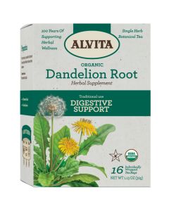 Alvita Organic Dandelion Root Tea Digestive Support Herbal 16 Bags - supplemynts.com