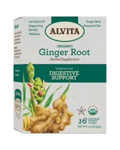 Alvita Organic Ginger Root Herbal Digestive Support Tea 16 Bags - supplemynts.com