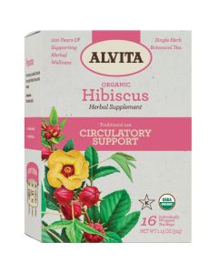Alvita Organic Hibiscus Tea Herbal Circulatory Support 16 Bags - supplemynts.com