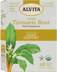 Alvita Organic Turmeric Root Tea Herbal Joint Support 16 Bags - supplemynts.com