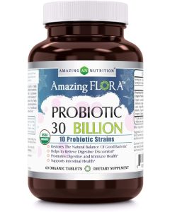 Amazing Flora USDA Certified Organic Probiotic 30 Billion 60 Tablets