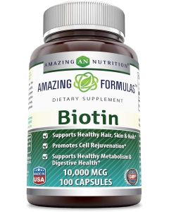 Amazing Formulas Biotin Supplement 10,000 mcg 100 Capsules Gluten Free