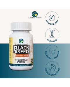 Amazing Herbs Black Seed High Potency Garlic 100 Veggie Capsules - supplemynts.com