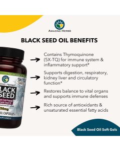 Amazing Herbs Black Seed Oil 1250mg Cold Pressed 60 Softgels - supplemynts.com
