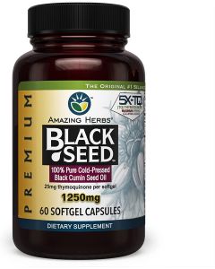 Amazing Herbs Black Seed Oil 1250mg Cold Pressed 60 Softgels - supplemynts.com