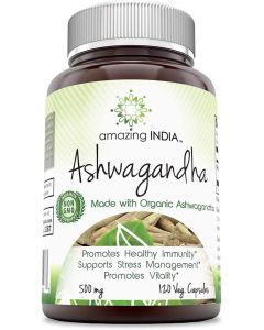 Amazing India Ashwagandha 500 Mg 120 Veggie Capsules Stress Management - supplemynts.com