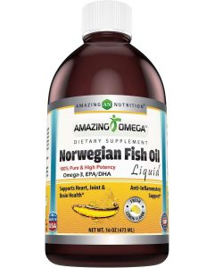 Amazing Omega Brain Health Norwegian Liquid Fish Oil 16oz Lemon Flavor