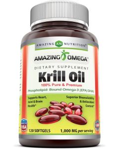 Amazing Omega Krill Oil Supports Brain Health 1000mg 120 Softgels - supplemynts.com