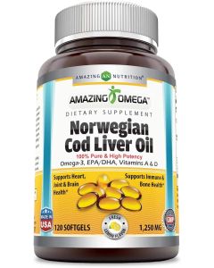 Amazing Omega Norwegian Cod Liver Oil 1250 mg 120 Flavored Softgels