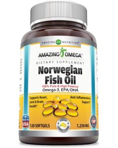 Amazing Omega Norwegian Fish Oil 1250mg 120 Flavored Softgels
