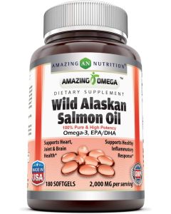 Amazing Omega Wild Alaskan Salmon Oil 2000mg180 Softgels Brain Health