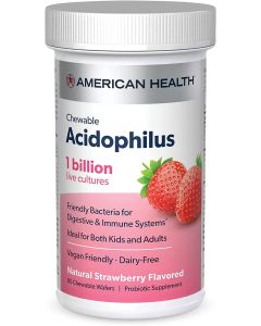 American Health Chewable Acidophilus 60 Tablets Strawberry Flavor