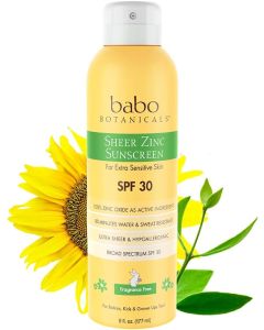 Babo Botanicals Sheer Zinc Mineral Sunscreen Spray SPF30 6 Oz Vegan - supplemynts.com