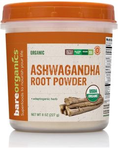 BareOrganics Ashwagandha Root Powder Adaptogenic Herb 8 Oz Vegan - supplemynts.com