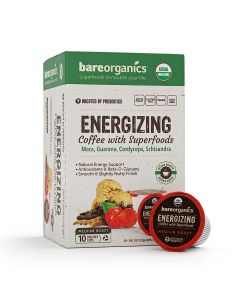 BareOrganics Energizing Coffee Superfoods 10ct Single Serve Cups Vegan