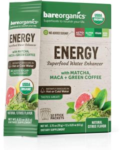 BareOrganics Energy Superfood Drink Mix Smoothie Booster 12 Stick Pack