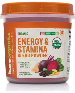 BareOrganics Raw Energy Stamina Blend Powder 8 Oz Gluten Free Vegan