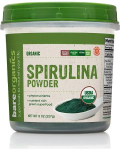 BareOrganics Spirulina Powder 8 Oz Nutrient Rich Green Superfood