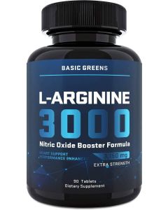 Basic Greens L Arginine 3000 Nitric Oxide Booster 90 Tablets - supplemynts.com