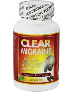 Clear Migraine Homeopathic Formula Quick Relief 60 Capsules