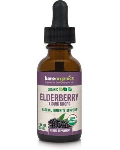 Elderberry Liquid Drops Immunity Support Gluten Free BareOrganics 1oz
