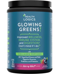 Health Logics Glowing Greens Collagen Peptides Berry Flavored 10 Oz