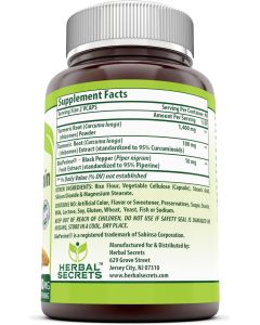 Herbal Secrets Turmeric Curcumin Bioperine 1500mg 180 VCaps - supplemynts.com