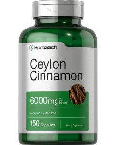 Horbaach Ceylon Cinnamon Capsules 6000 mg Non GMO Gluten Free