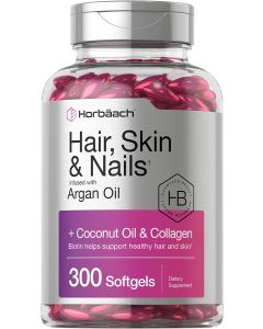 Horbaach Hair Skin Nails Support Coconut Argan Oil Collagen 300 Count - supplemynts.com