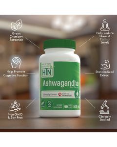 HTN Ashwagandha 500mg Pure KSM­66 90 Vege Caps Organic Root Soy Free
